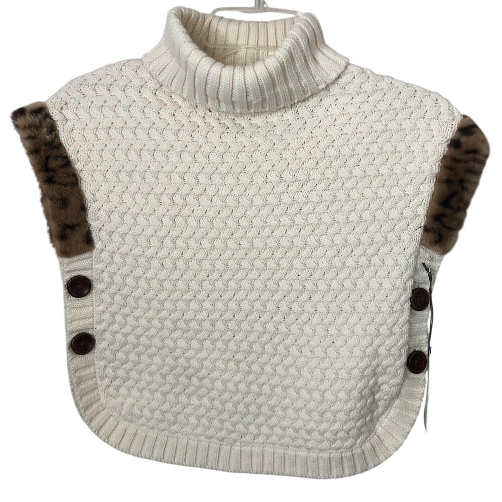 Aspen Kids NWT Girls' Sweater Knit Turtleneck Poncho w/Faux Fur Size 5/6